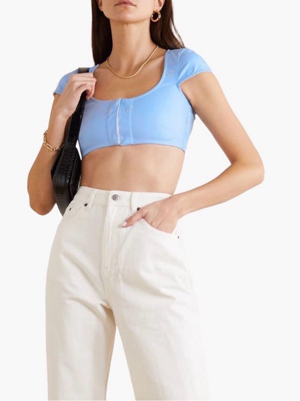MIAOU Jane Cropped Embroidered Cotton-Blend Top